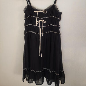 Thirty Thirty LA mini babydoll dress with cream colored tie details S